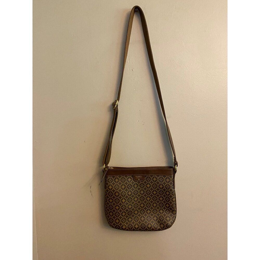 Fossil Brown Geometric Crossbody Bag With Adjustable Strap
